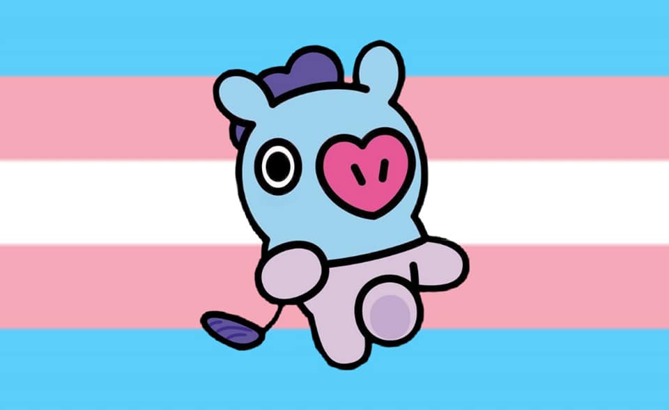 a cutout of mang over the trans flag